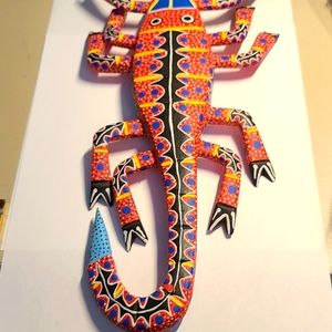 Vintage Wooden Statue, Mexican, Colorful in Reds and Black